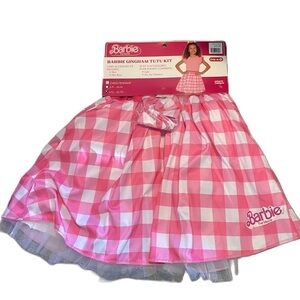 Barbie Gingham Tutu Skirt Costume Kit NEW Large - XL Hair Bow Pink White